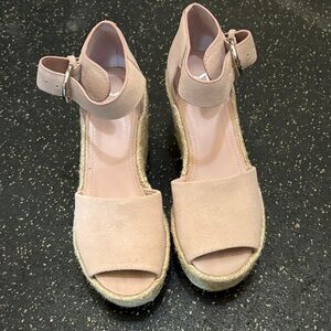 Marc Fisher Alida Blush Pink Ankle-Strap Espadrille Wedges